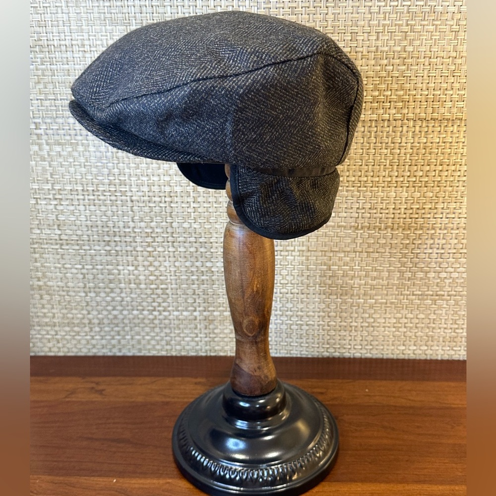 🌟HP🌟Brown Herringbone Wool Blend City Walker Winter Lined Ivy Cap Ear Flaps L